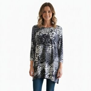Clara Sun Woo Animal Print 3/4 Sleeve Tunic Top XS